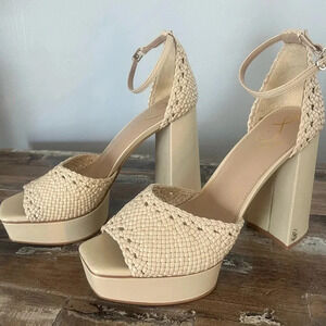 Sam Edelman Nattie Summer Sand Block Platform Heel Peep Toe Woman Size 9.5